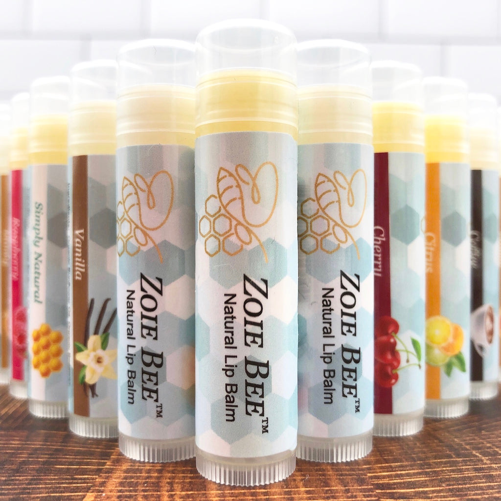 Zoie Bee Natural Lip Balm. Made in the USA with organic beeswax and organic food grade ingredients.